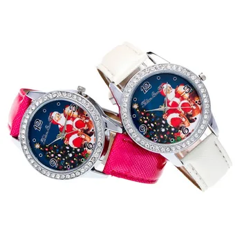 

Fashion Candy Color Leather Quartz Watches Lady Cartoon Santa Claus Casual Simple Dress Women Wrist Watches Hour