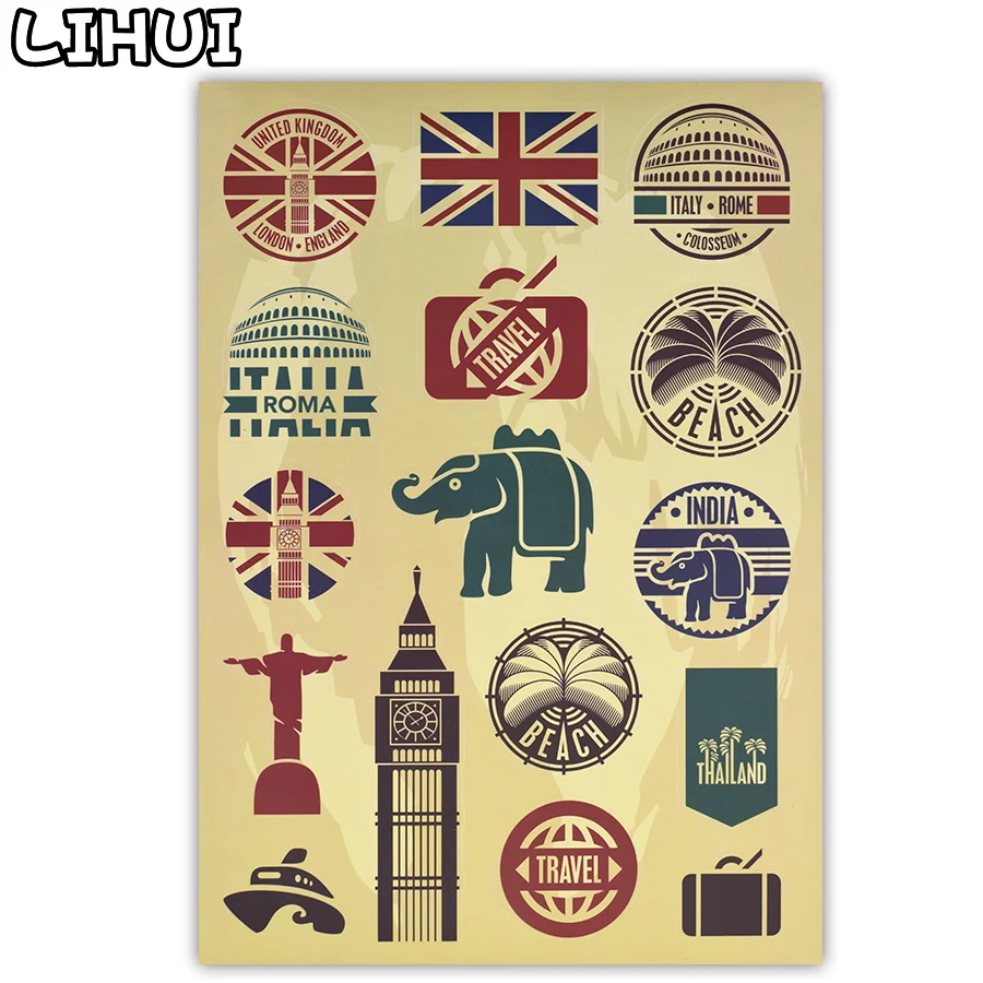 

1 PCS Retro Landmark Matte Sticker Graffiti Waterproof Travel Around The World Decal Sticker to DIY Suitcase Laptop Skateboard