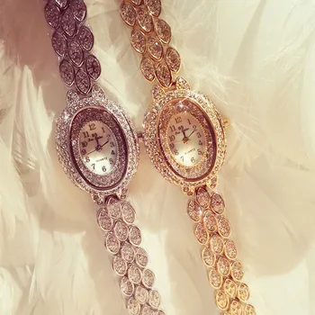 

New hot-selling watch high-end chain watch rhinestone full surface oval Arabic numerals dial women's watch Fashion & Casual