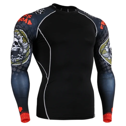 Одежда в городском стиле футболки с длинными рукавами для бега на велосипеде топы с принтом черепа одежда для тяжелой атлетики боксерский бой - Цвет: Хаки