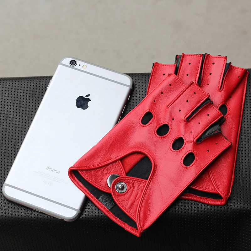 

Top Fashion Genuine Leather Gloves Men Fingerless Sheepskin Mittens Autumn Winter Half Finger Leather Driving Gloves Male AGB644