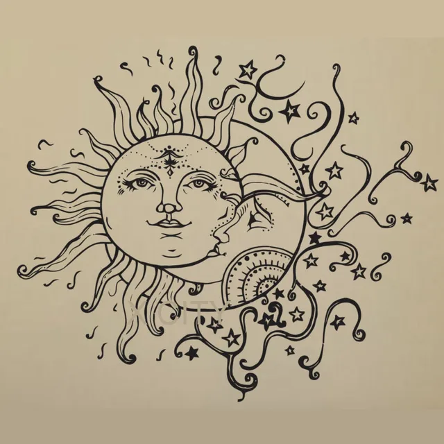 Sun Moon Stars Ethnic Decor Bohemian Boho Wall Art Decal Sticker Sun Moon Stars Ethnic Decor Bohemian Boho Wall Art Decal Sticker Removable Vinyl Cut Transfer Stencil