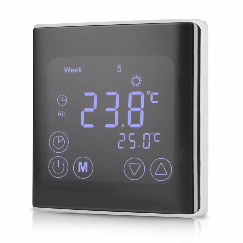 

Weekly Programmable Underfloor Heating Thermostat LCD Touch Screen Room Temperature Controller Thermostat White Backlight