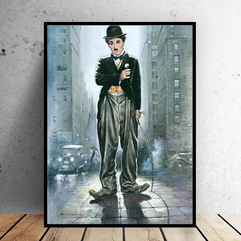 

RELIABLI ART Blue Self Portrait Charlie Chaplin Canvas Painting Wall Pictures For living room Unframed Decorative Paintings