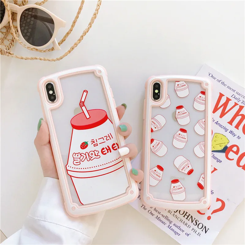 

Anti-knock Transparent Capa for Iphone Xr Case Fresh Cute Strawberry Milk Patterned Cover for Iphone 7 8 6 6S Plus X Xs Max Case