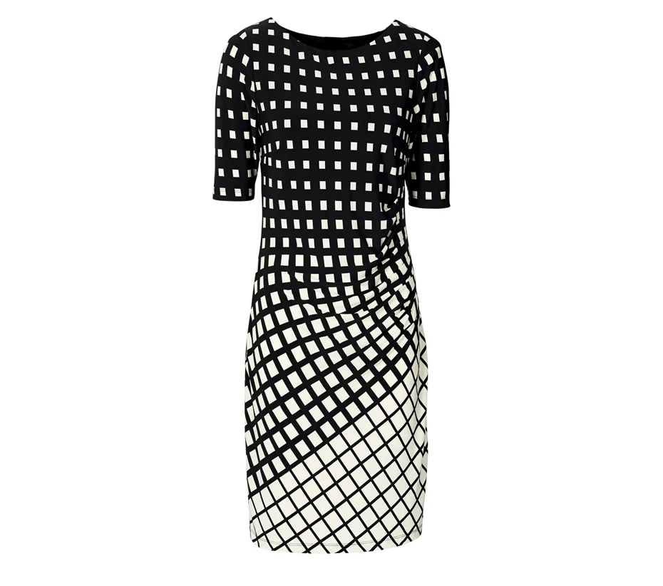 Геометрический платье туника Женская одежда плюс Размеры весна ПР Платья для женщин для работы модные черный, белый цвет платье vestidos 8622