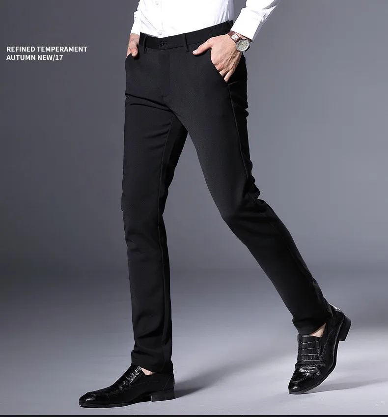 Осенне-зимние черные повседневные брюки, мужские Модные зауженные мужские брендовые классические мужские брюки, новые мужские роскошные брендовые деловые брюки для взрослых