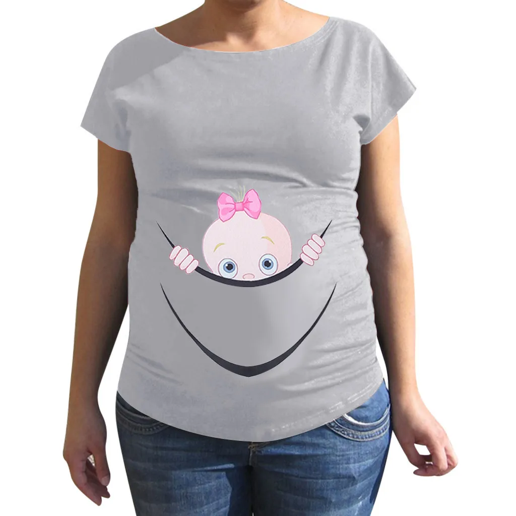 MUQGEW pregnant clothes nursing top Maternity Cute Letter Print Multicolor O-Neck Short Sleeve T-shirt Pregnant Tops hamile