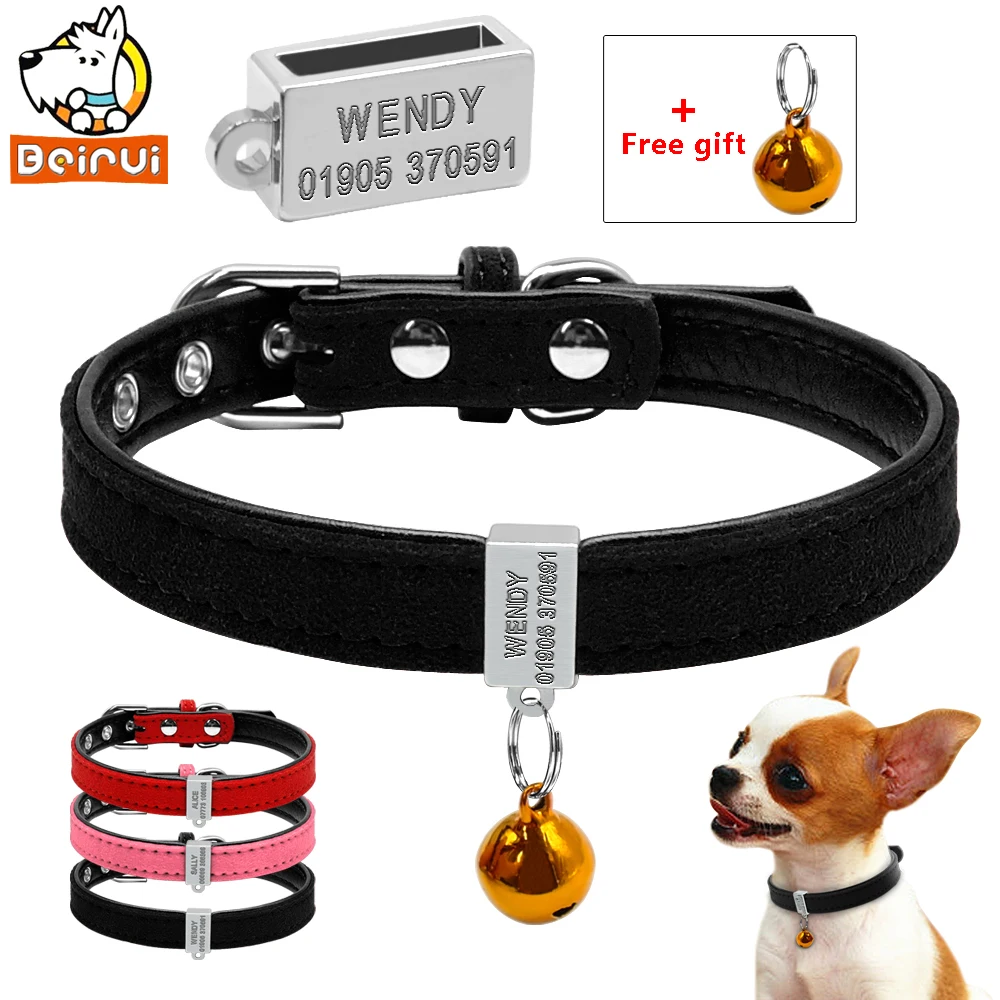 

Personalized Dog ID Collar Padded Adjustable Collars Customized Pet Information with Free Bell For Small Medium Dogs XXS