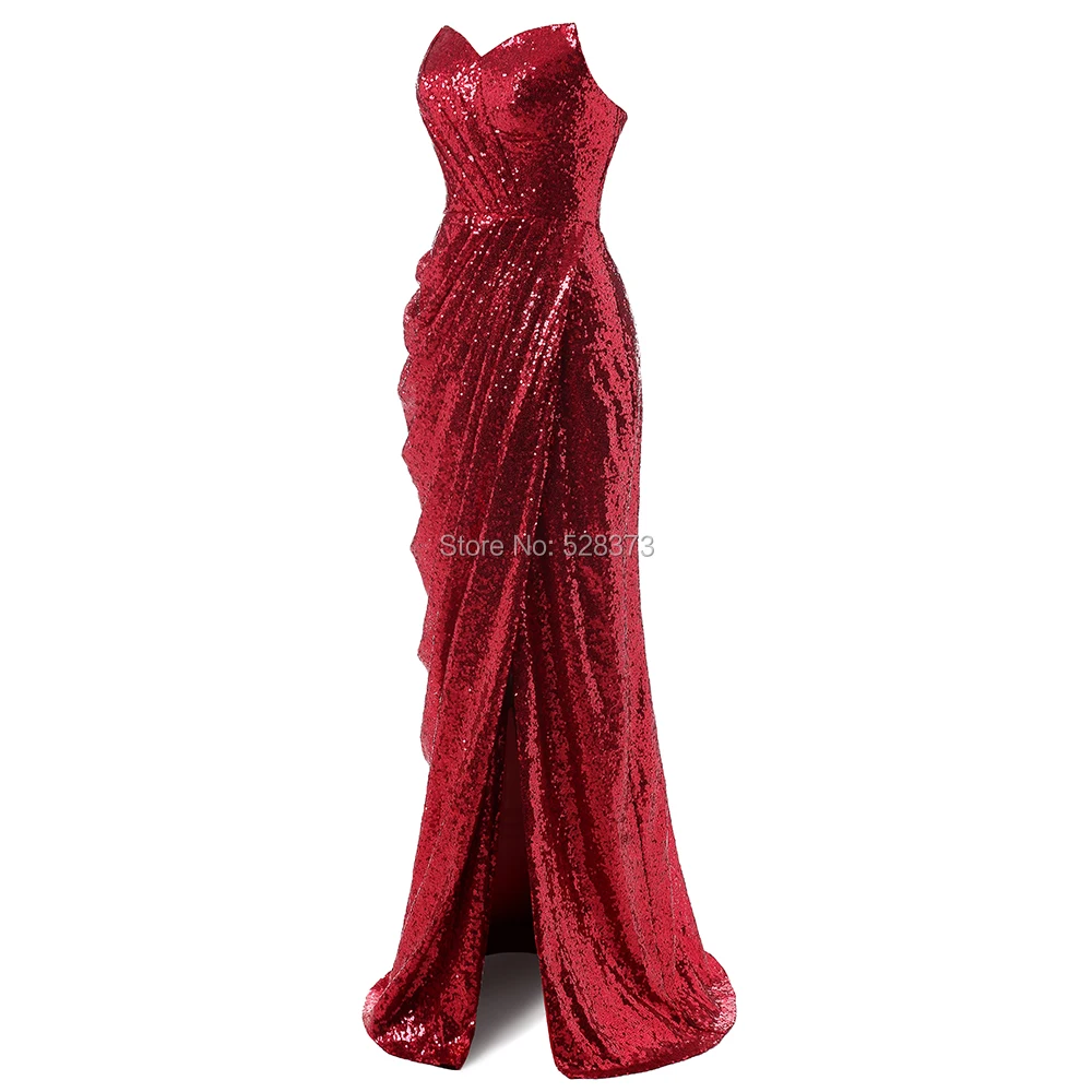 YNQNFS ED123 Настоящее Vestido Longo рукав русалка блестки с Высоким Разрезом Вечернее платье для вечеринки длинное платье элегантный красный ковер 2019