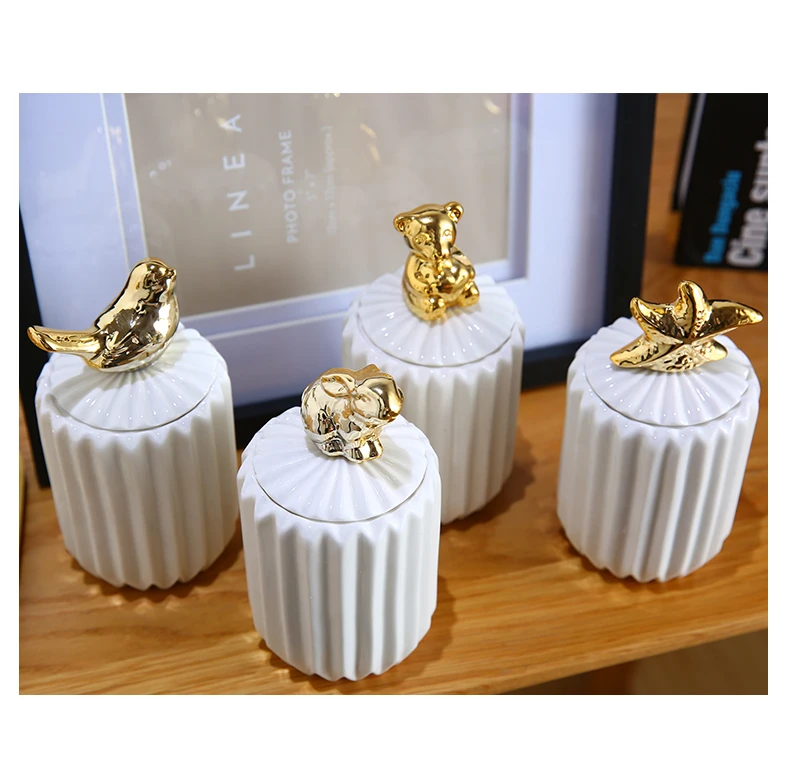 Животное керамический лоток для хранения ювелирных изделий Кольцо коробка с позолоченной крышкой конфеты снэк бак кофе может бутылка кухня Органайзер