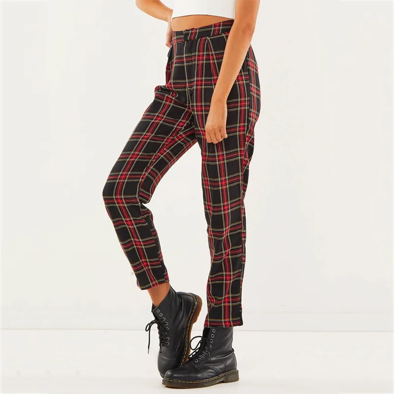 Spring Women's Wear Loose Trousers Cotton Mid Waist Sweet Plaid Ladies Casual Pants Spring Women's Wear Loose Trousers Cotton Mid Waist Sweet Plaid Ladies Casual Pants