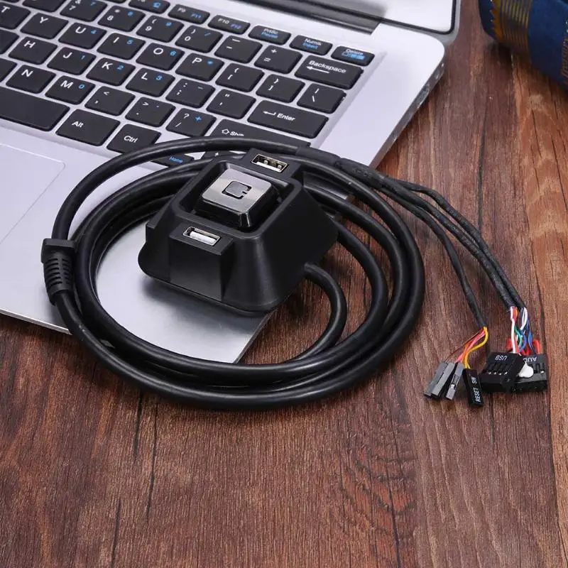 جديد 1.2 m كمبيوتر مكتبي PC حالة امدادات الطاقة على/قبالة إعادة زر التبديل موسع كابل مع المزدوج USB ميناء المزدوج وصلات صوت