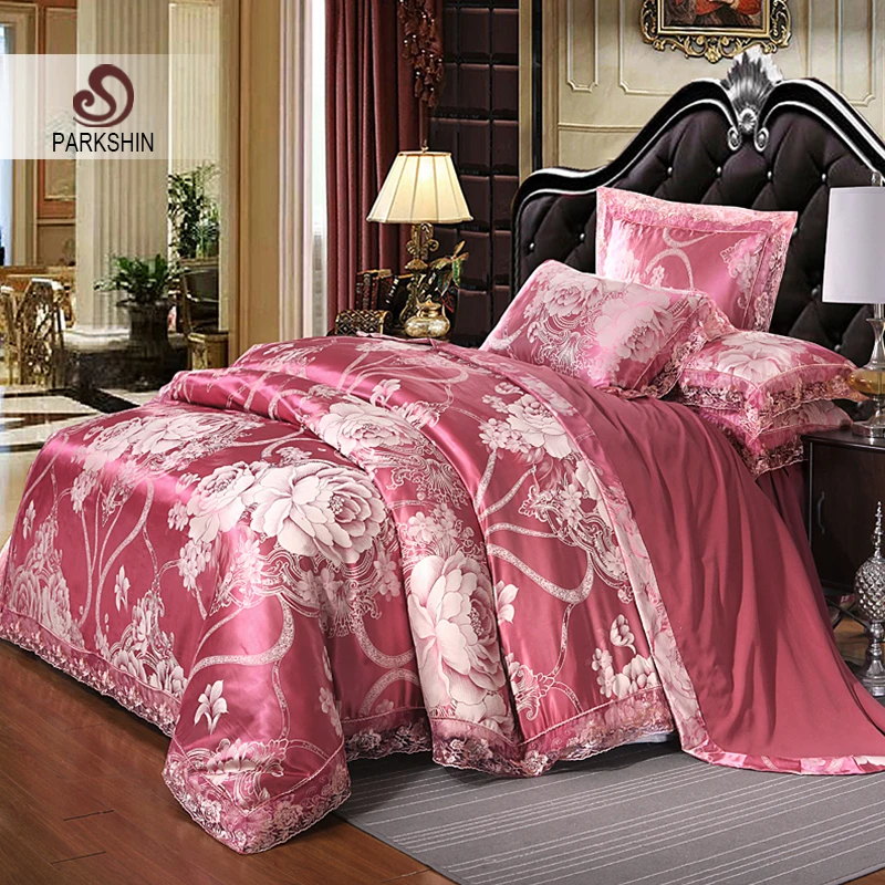 

Parkshin Luxury Silk Satin Jacquard Bedding Set Bed Sheet Pillowcase Duvet Cover Set Bed Linen Bedspread Double Queen King 4pcs