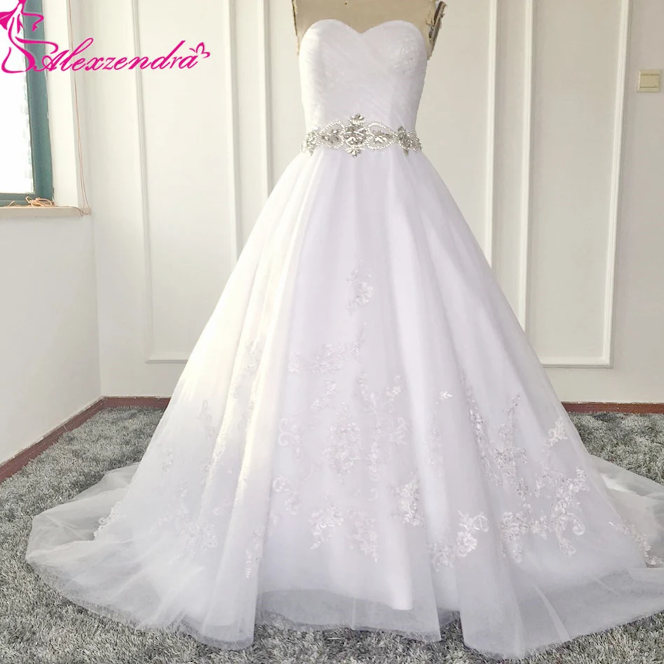Alexzendra White A Line Wedding Dresses Sweetheart Crystal Bridal
