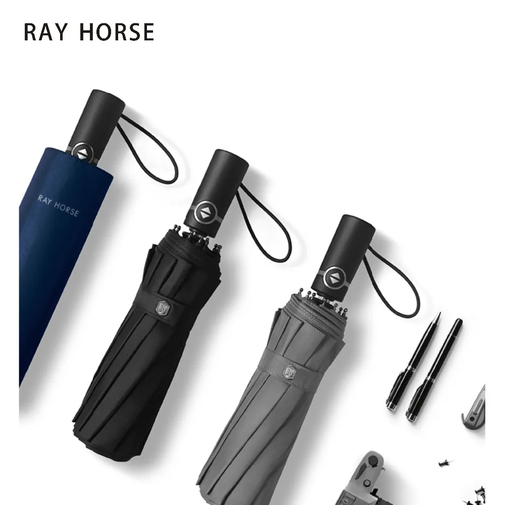 

Umbrella sun umbrella Full-automatic foldable umbrella with 12 ribs reinforced wind-proof triple folding black rubber umbrella
