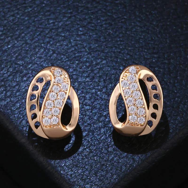 

OCESRIO 2019 new Women 585 Rose Gold Stud Earrings Stone Cubic Zircon Earrings Fashion Wedding Jewelry ers-m63