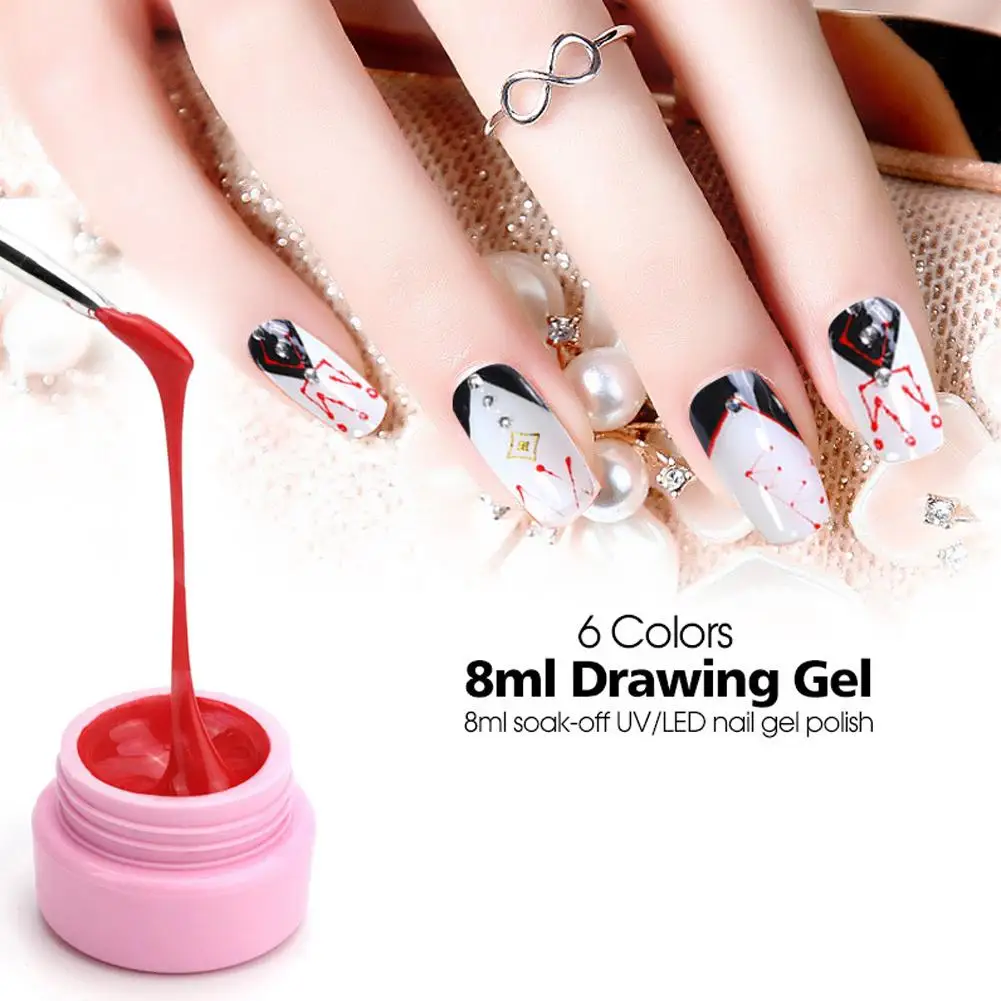 

6 Colors Elastic Nail Painting Drawing Gel DIY UV LED Soak Off Art Lacquer Base Nail Art