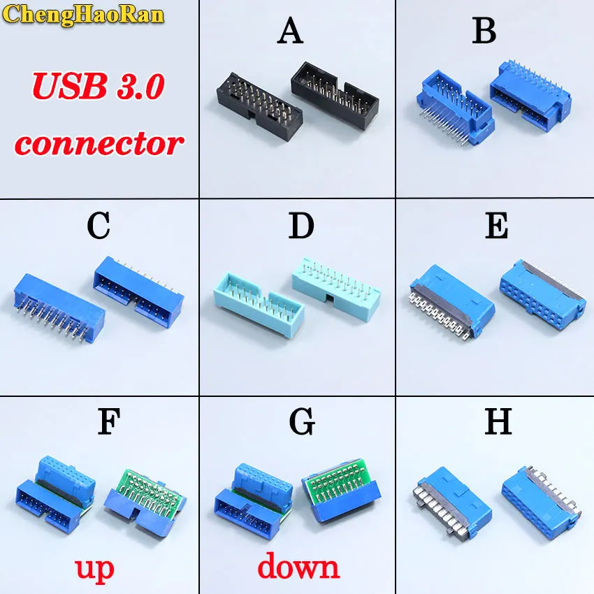Chenghaoran 1Pcs Usb 3.0 90 /180 Gradi 20Pin 19Pin Maschio Connettore Della Scheda Madre Chassisplugged Piatto Idc 20 Pin Del Connettore Presa