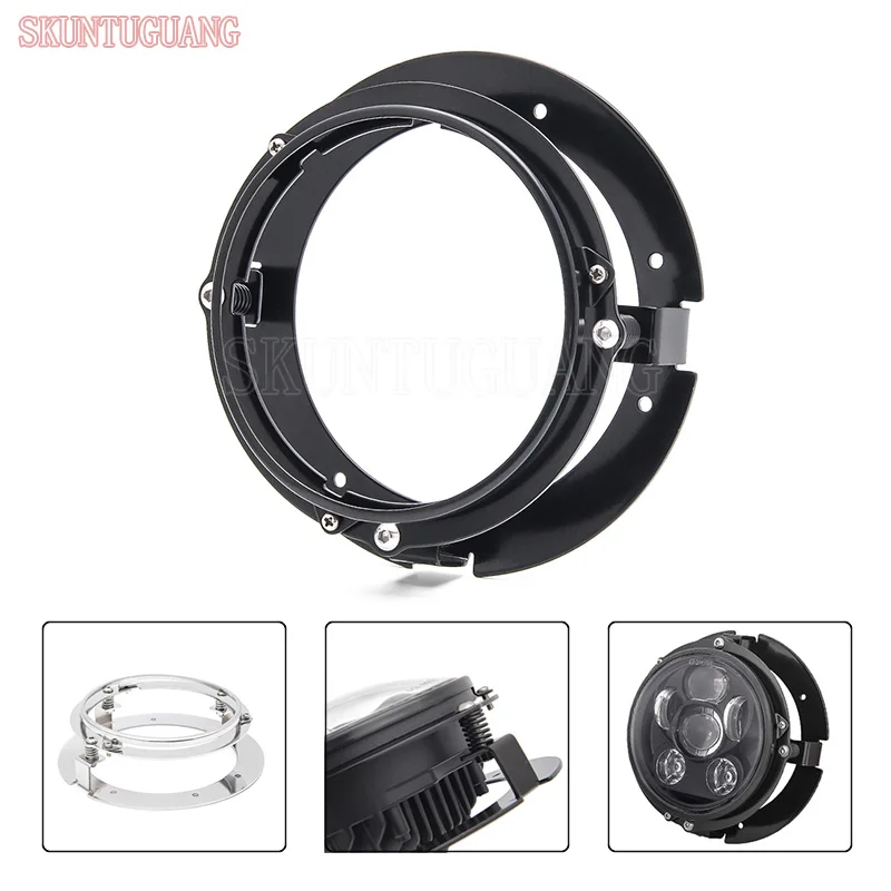 

Silver/Black 5.75 inch LED Motorcycle Headlight Bracket 5-3/4" Round Bracket Ring Lamp Holder For Harley Model
