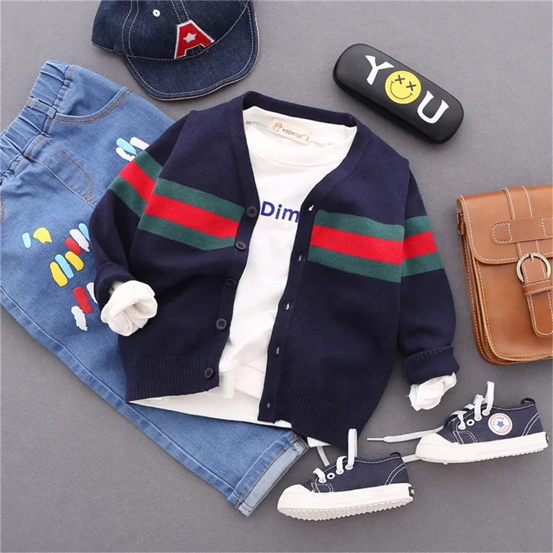 

2019 Boy Sweaters Striped Cotton Top Warm Sweater For Boys Knitting Kids Clothes Knit Cardigan Children Spring Autumn Infant Tee