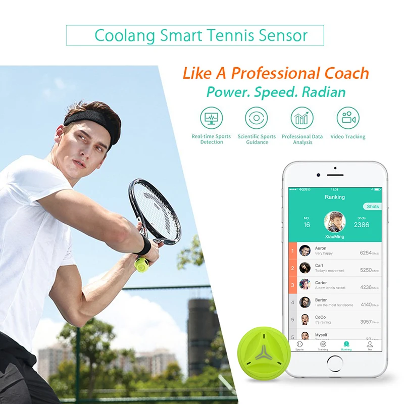 

Free shipping!Coollang XiaoYu Smart Tennis Tracker Sensor Training Aid Swing Activity Analyzer