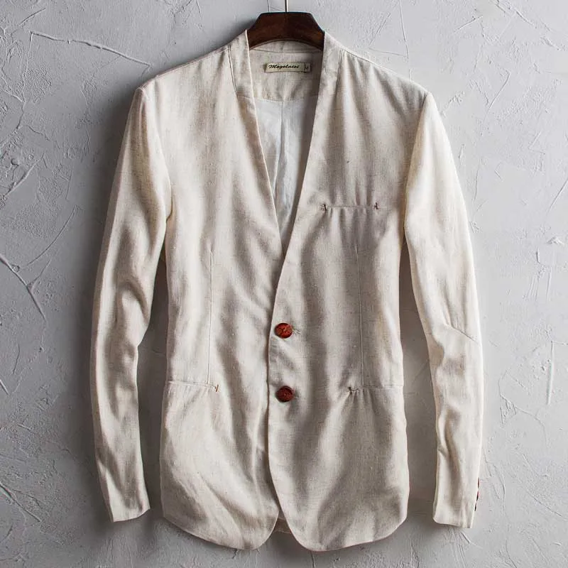 Демисезонный Мода хлопок белье Блейзер Для мужчин Повседневное льняной костюм куртка Slim Fit пальто кардиган мужской одежды - Цвет: Linen Color