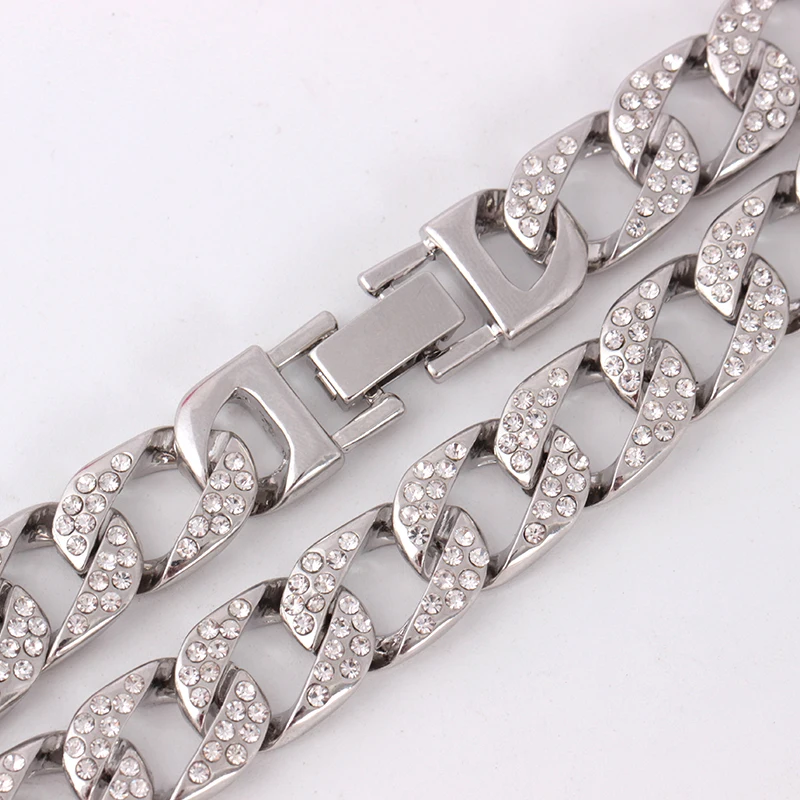 Men Hip Hop Full Crystal Cuban Link Chain Necklace Punk Girl Women Rhinstone Bracelet Shellhard Statement Jewelry erkek kolye