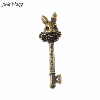 

Julie Wang 10PCS Bronze Tone Mr Rabbit Bunny Head Retro Key Shape Long Pendant Charms Women Old Fashion Jewelry DIY 51*16mm