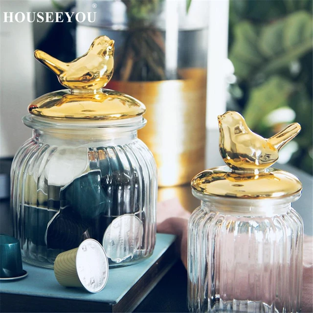 Nordic Glass Sealed Jar With Golden Plating Lid Candy Snack Cans Home  Storage Tank Kitchen Food Containers Wedding Gift Box - Bottles,jars &  Boxes - AliExpress