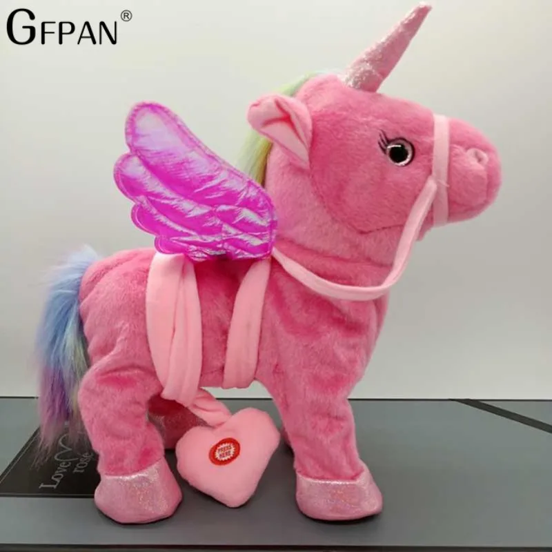 Hot Toys 35cm Electric Walking Unicorn Plush Toy Stuffed Animal Toy Electronic Music Unicorn for Children Christmas Gifts
