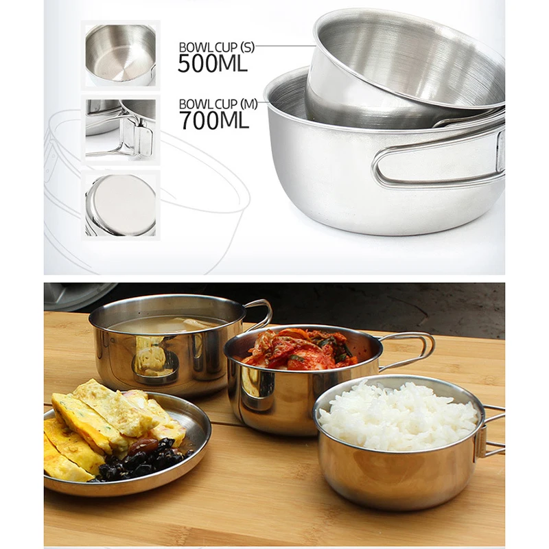

4pcs/Set Portable Bowl Outdoor Tableware Stainless Steel Folding Camping Tableware Picnic Hiking Dinner Box With Net Bag Travel