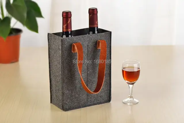 Felt Wine Bag Bottle Holder Leather Carrier Tote 379g Felt Wine Bag Bottle Holder Leather Carrier Tote 379g