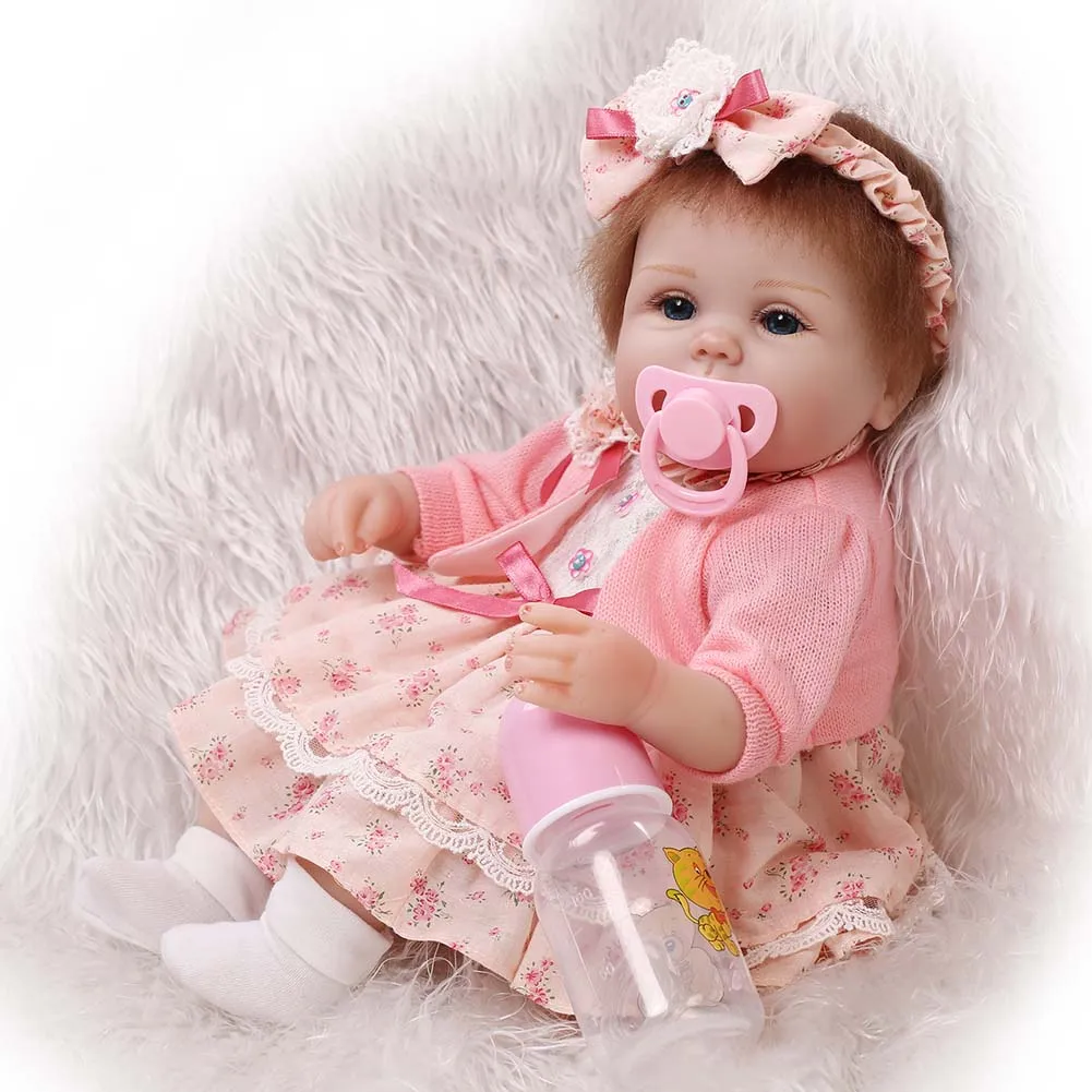 

NPK 16 Inch Silicone Reborn Doll Set Lifelike Cute Girl Baby Newborn Dolls for Kids Playmat Gift YH-17