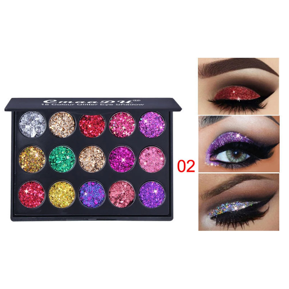 

CmaaDu 15 Color Waterproof Diamond Gliiter Eyeshadow Palette Shimmer PHOERA Eye Shadow Powder Cosmetics Tools TSLM2
