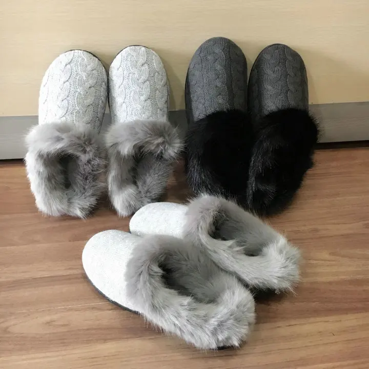 Women's Soft Knitted Comfort Hair Fluffy Memory Foam Anti-Skid Sole Slippers Fuzzy Plush Lining Slip-on women Shoes (3)