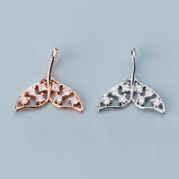 

925 Sterling Silver Micro Paved AAA Zircon Mermaid Tails Charms Fancy Rose Gold Craftwork Dangle Pendants DIY Jewelry Finding