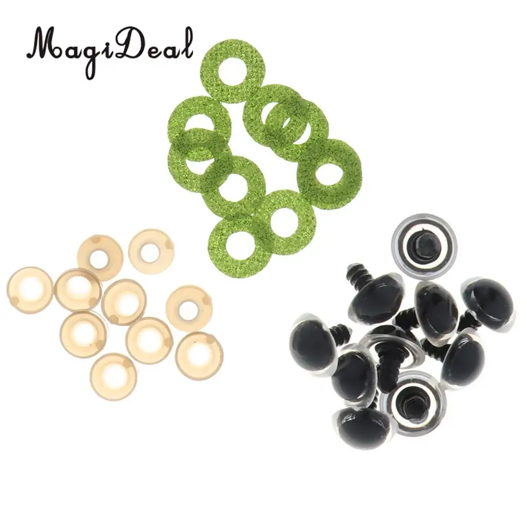 10pcs 16mm Plastic Round Safety Eyes + Glitter Nonwovens + Washers For Teddy Bear Soft Stuffed Toy DIY