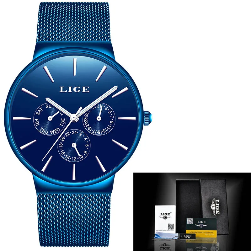 Часы женские супер тонкие из нержавеющей стали LIGE Топ бренд Роскошные повседневные кварцевые часы женские наручные часы Relogio Feminino - Цвет: All blue