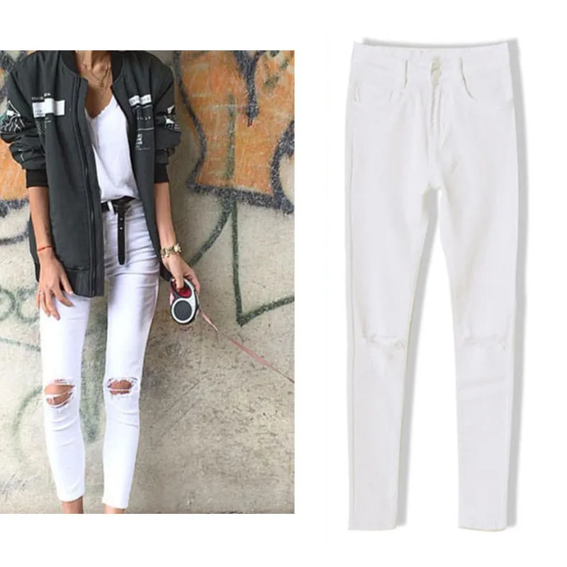 In 2017, the new style of popular street style is pure color, high waist and slim body, elastic jeans, knee holes, and hot sales of TP (5)