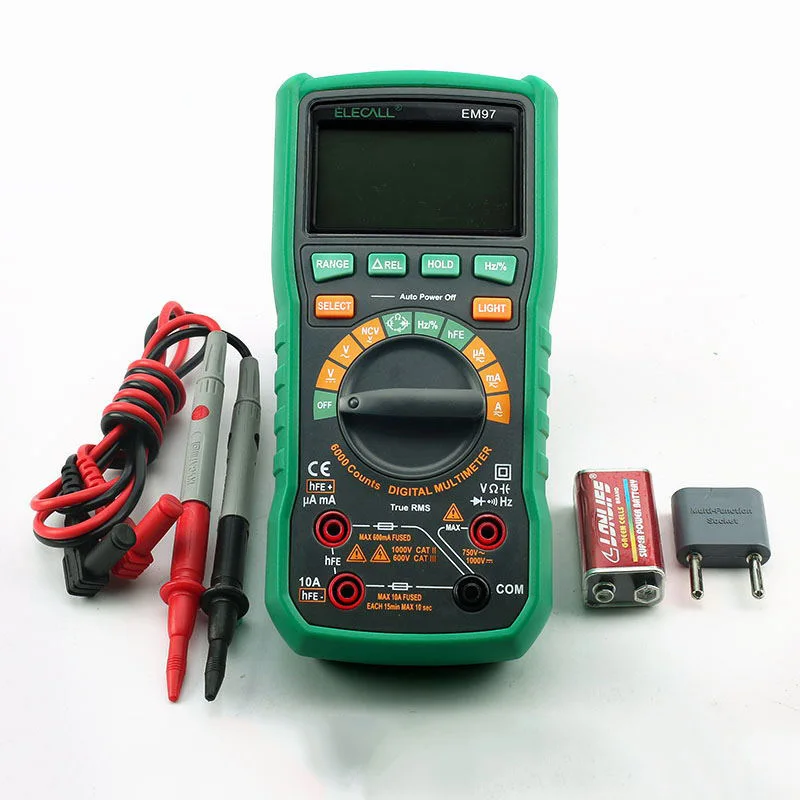 ELECALL EM97 измеритель емкости Цифровой мультиметр True RMS ЖК подсветка с измерением