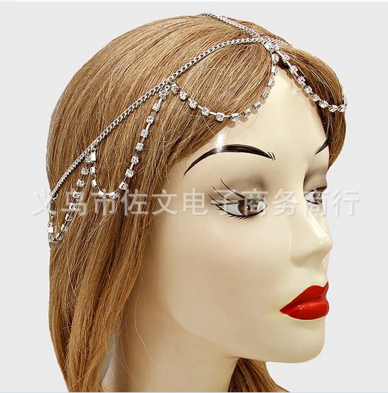 T067 Free Shiipping Hot Sale New Fashion Vintage Crystal Y Shaped Matel Gold Silver Tassel Headgear Hair Chain For Women | Украшения и