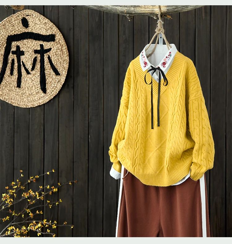 Small fresh twist pullover sweater mori girl 2018 autumn winter | Женская одежда