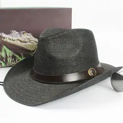 Ковбойская шляпа унисекс Для женщин Для мужчин Солнца Трилби шляпа с широкими полями соломенной Кепки