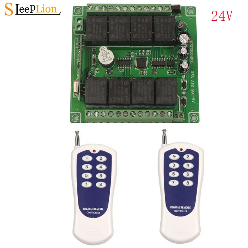 

Sleeplion 24V 8CH Wireless Remote Switch Relay Remote Control Relays Switches 8 Channel Relay Switch 24V Module 315MHz/433MHz