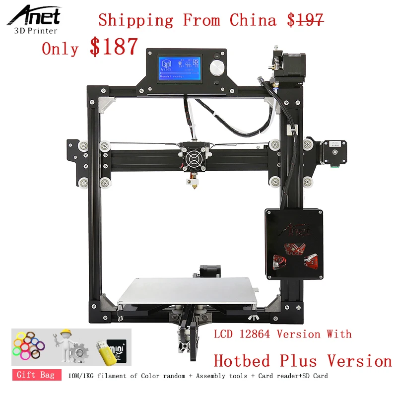 

Anet A2 2004 &12864 LCD Screen DIY Kit Large Printing Size Hotbed Plus Version Auto-leveling Version Aluminum Frame 3D Printer