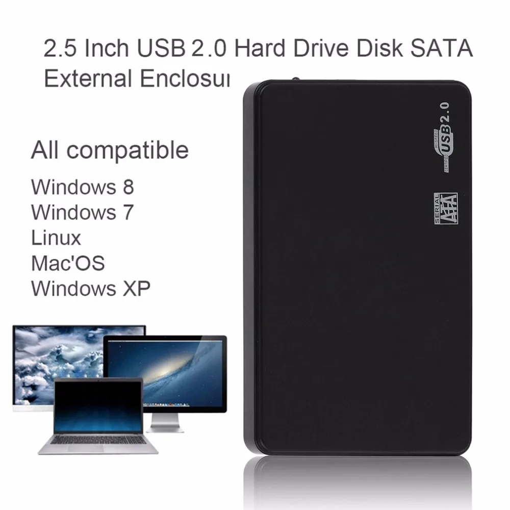 2,5 дюймов USB HDD чехол Sata для USB 2,0 жесткий диск SATA внешний корпус HDD жесткий диск коробка с USB кабелем