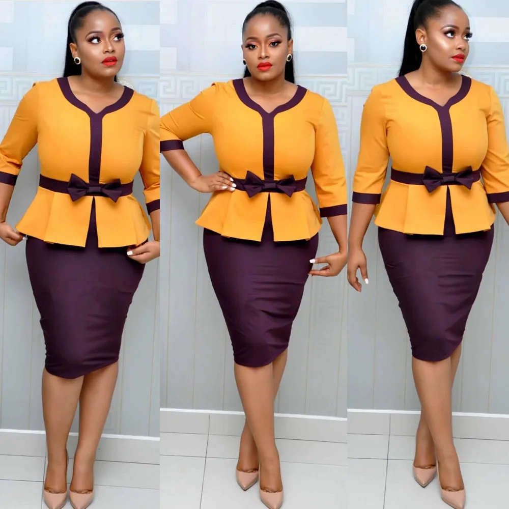 

Women 2 Pieces Sets Modest Ladies Office Work Wear Slim Elegant Classy Female with Waist Belt Pencil Dresses African Fashion New