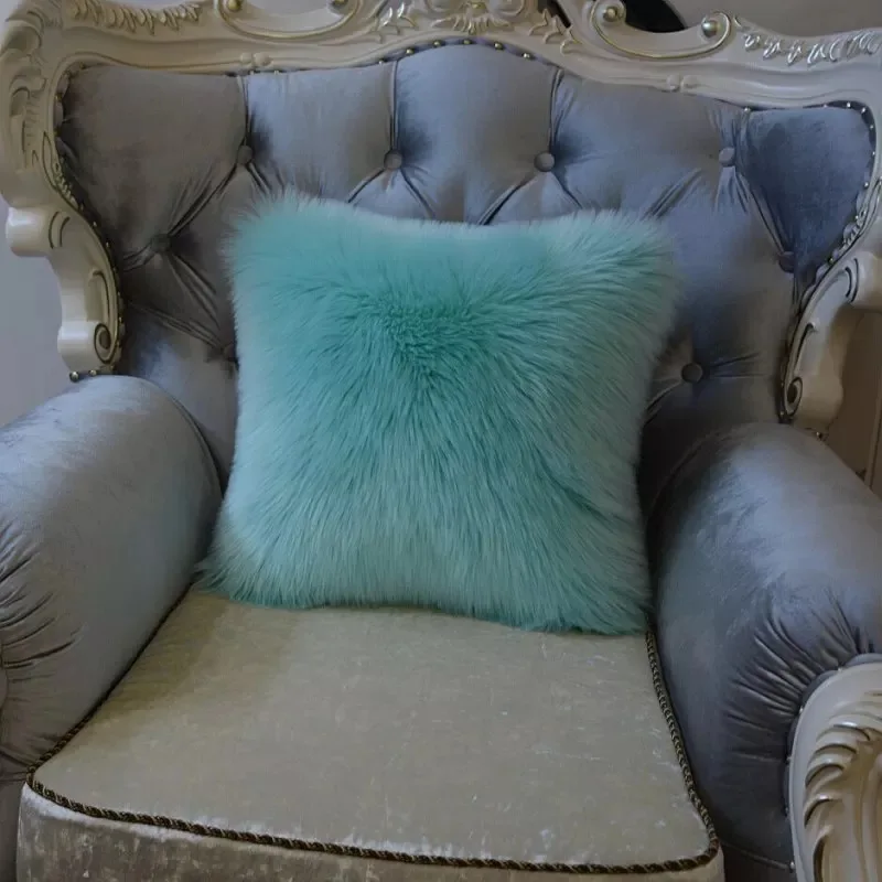 Hermoso Blue Color Plush Soft Solid Fur Feather Cushion Pillows Luxury