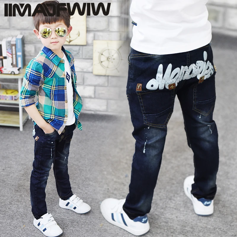Весенние джинсы для мальчиков и девочек Новинка года, Детские хлопковые брюки в Корейском стиле детская одежда для больших детей